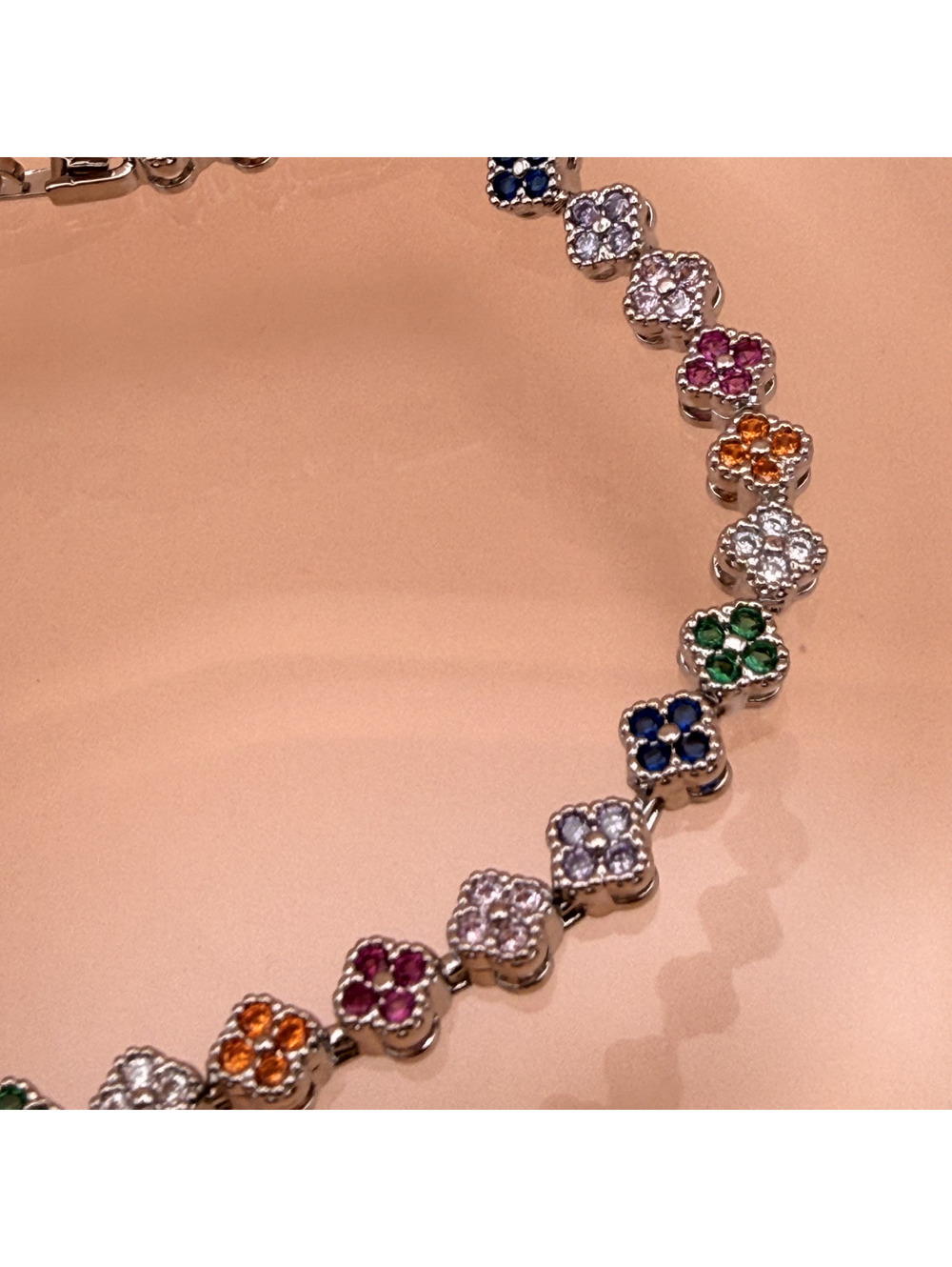 candy+clover Micro Rainbow Clover Crystal Silver Bracelet